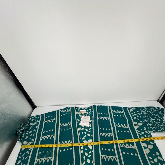 Marketplace of India S-L Silk Cotton Kimono Jacket Teal Global Batik Open Front - Picture 6 of 9